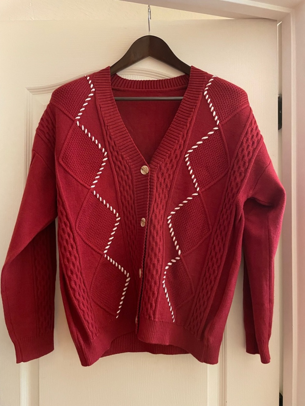 Classic Red Knit Button-Front Cardigan Sweater